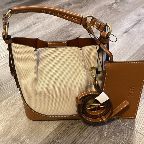 Zara Handbags - New Zara Bucket Bag with Detachable Crossbody Strap Faux Brown Leather